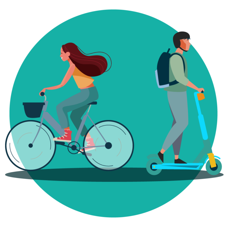 Illustrazione di una bici e di un monopattino elettrico