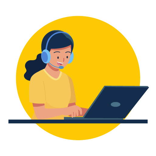 Illustrazione di una donna al computer con le cuffie con microfono