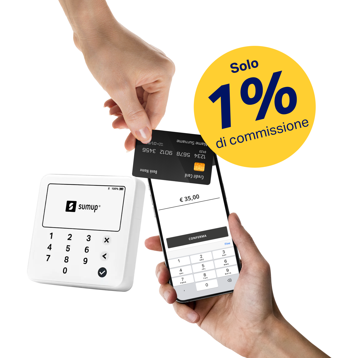 Mano con carta di credito che paga su POS smartphone